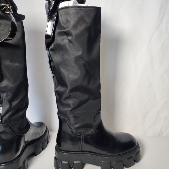 Prada Tall Leather Riding Boots - Black, Size 38, Mid-Heel Block Heel, Round Toe - Picture 7 of 16
